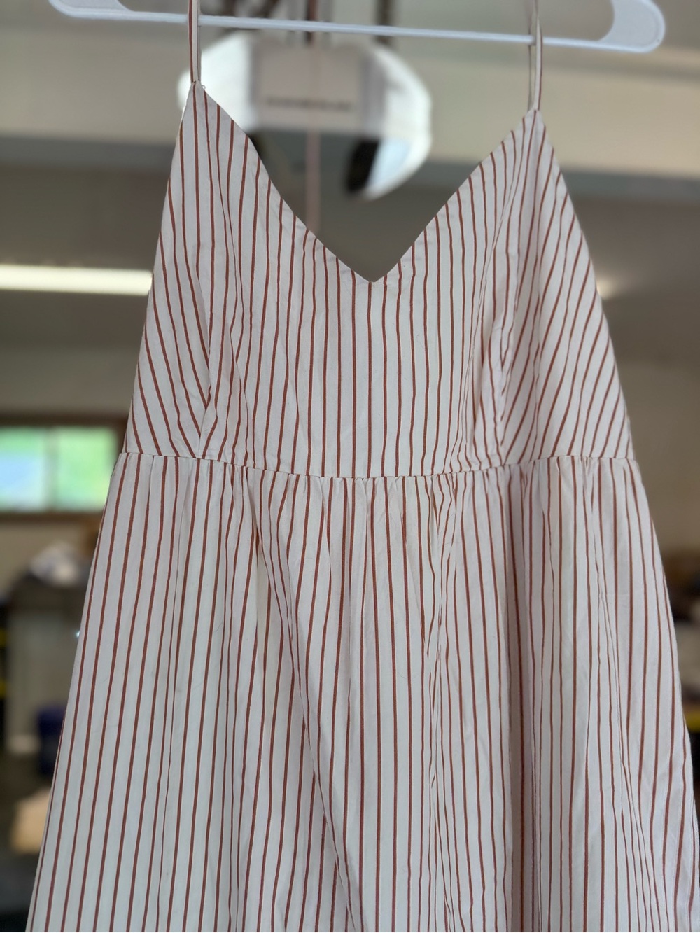 Quince White Dress with Rust Vertical Stripes
